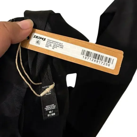 New Skims Black Sand Washed Cut Out Silk Strappy Slip Maxi Dress Size XS - Picture 4 of 6